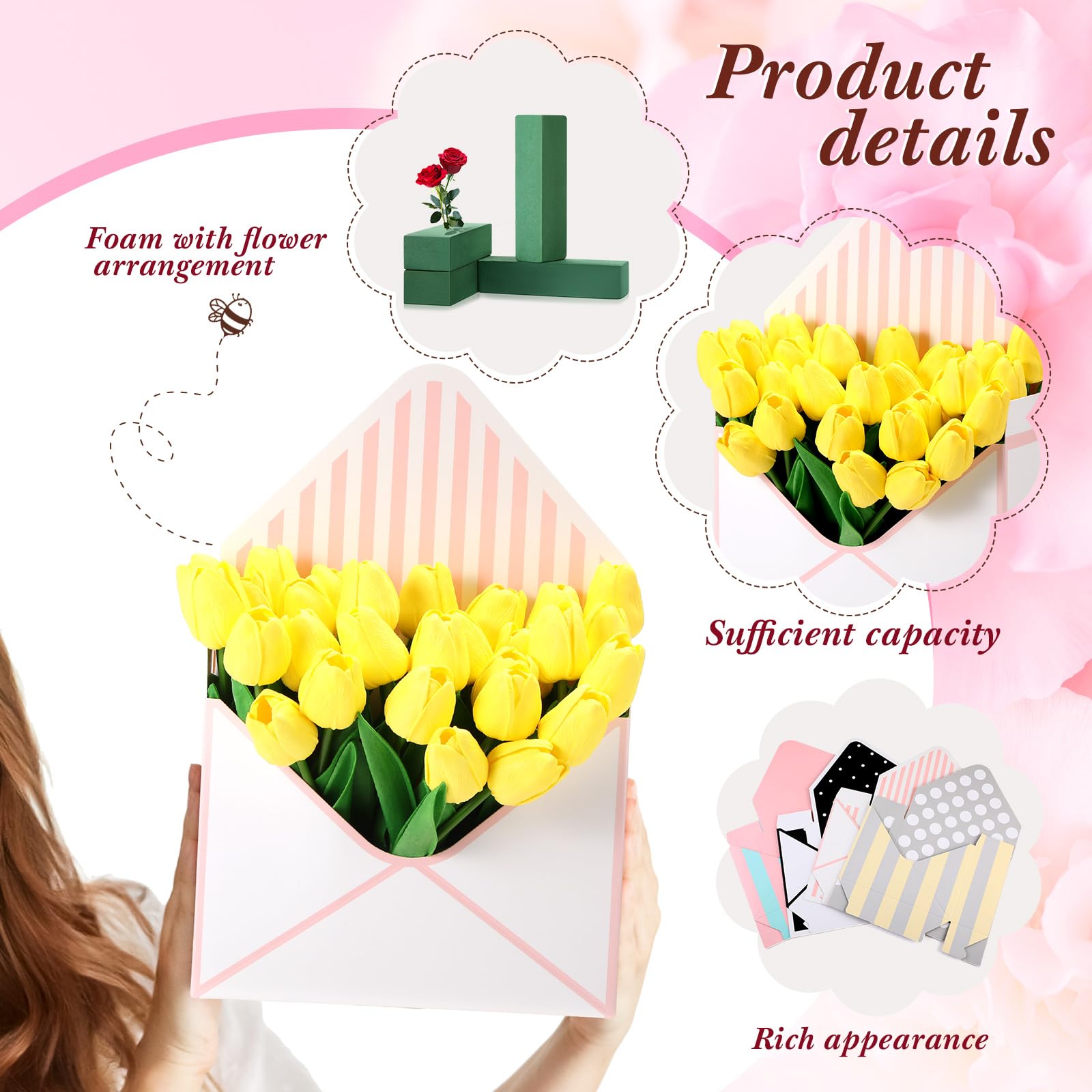 TaoBary 8 Sets Florist Bouquet Envelope Boxes With Floral Foam