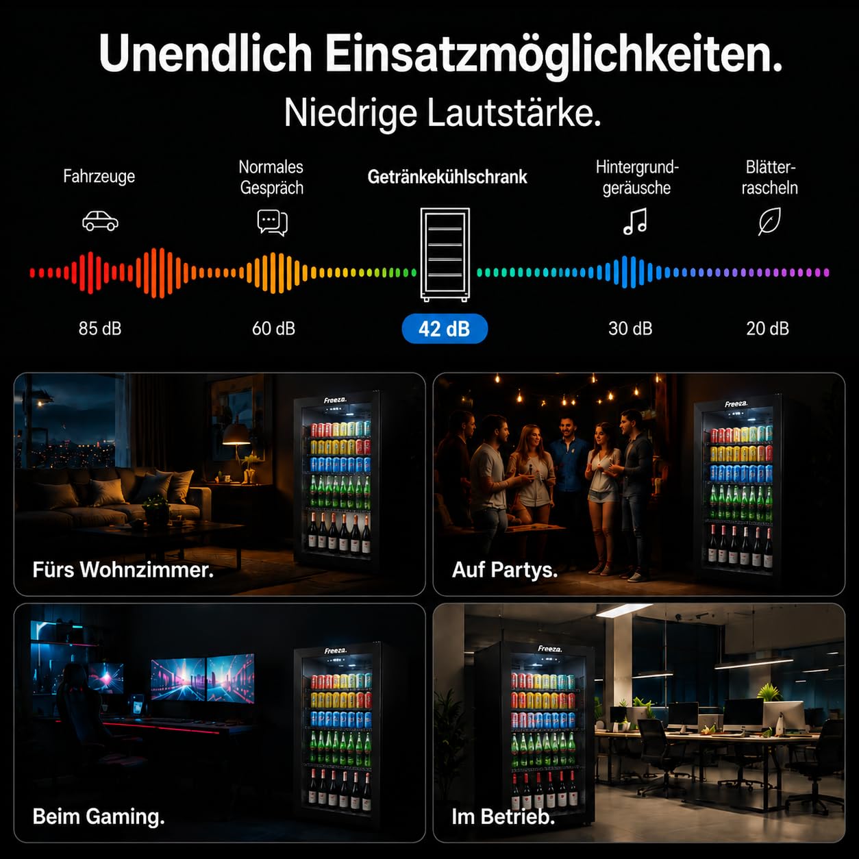 FREEZE. NinetyB+ 86L Getränkekühlschrank, Mini-Kühlschrank für 126 Dosen, Glastürkühlschrank, Weinkühler, kleiner Kühlschrank mit Glastür und verstellbaren Regalen, frostfrei, Schwarz