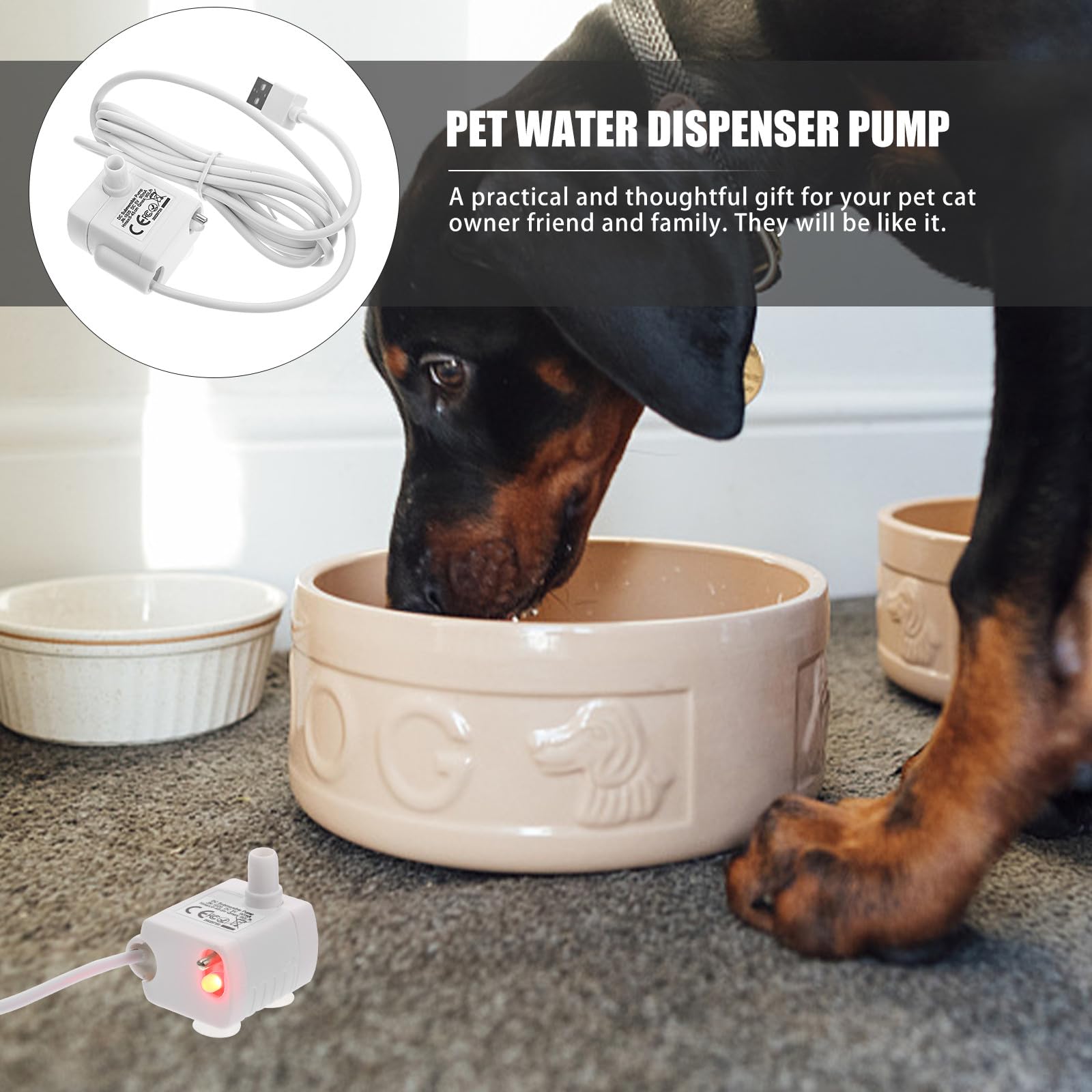 Veemoon Bomba de Fuente Sumergible para Mascotas 5v 1a Luz Indicadora, Bomba de Agua Ajustable Antiséquedad para Dispensador de Agua de Gato, Repuesto Silencioso y Compatible