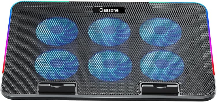 Classone Gaming M60 Laptop Soğutucu, 2500 RPM,10 RGB ışık kontrolü, 15.6-17 inch, Hız kontrolü, 6 Büyük fan,Telefon standı, 2 USB