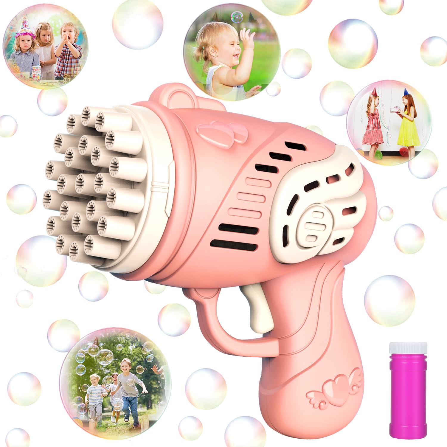Pistolet do baniek mydlanych dla dzieci, 23 otwory, automatyczna maszyna do baniek mydlanych, pistolet do baniek mydlanych 2 w 1, prezent dla dzieci, na urodziny, wesele, imprezę