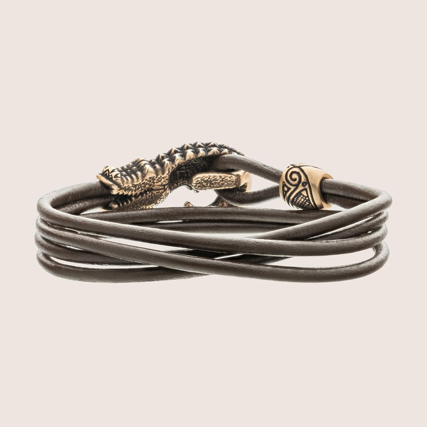 Leather Bracelet with Bronze Crocodile - Alligator Wristband Gift for Men Women -Nature Style Armband for Him and Her Wildlife Beach Surfer Tribal Animal Jewelry