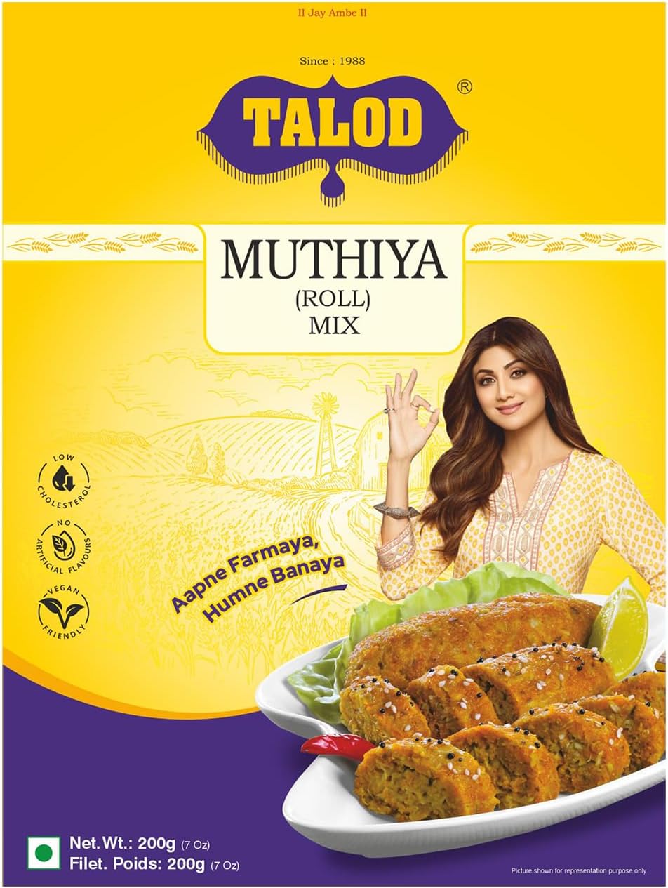 Talod Instant Muthiya Flour Mix | Ready-to-Cook Gujarati Snack Premix | Soft & Tasty Steamed | No Artificial Flavours, Vegan-Friendly | Authentic Homemade Taste | Traditional Quick Breakfast (Pack of 4 X 200g)