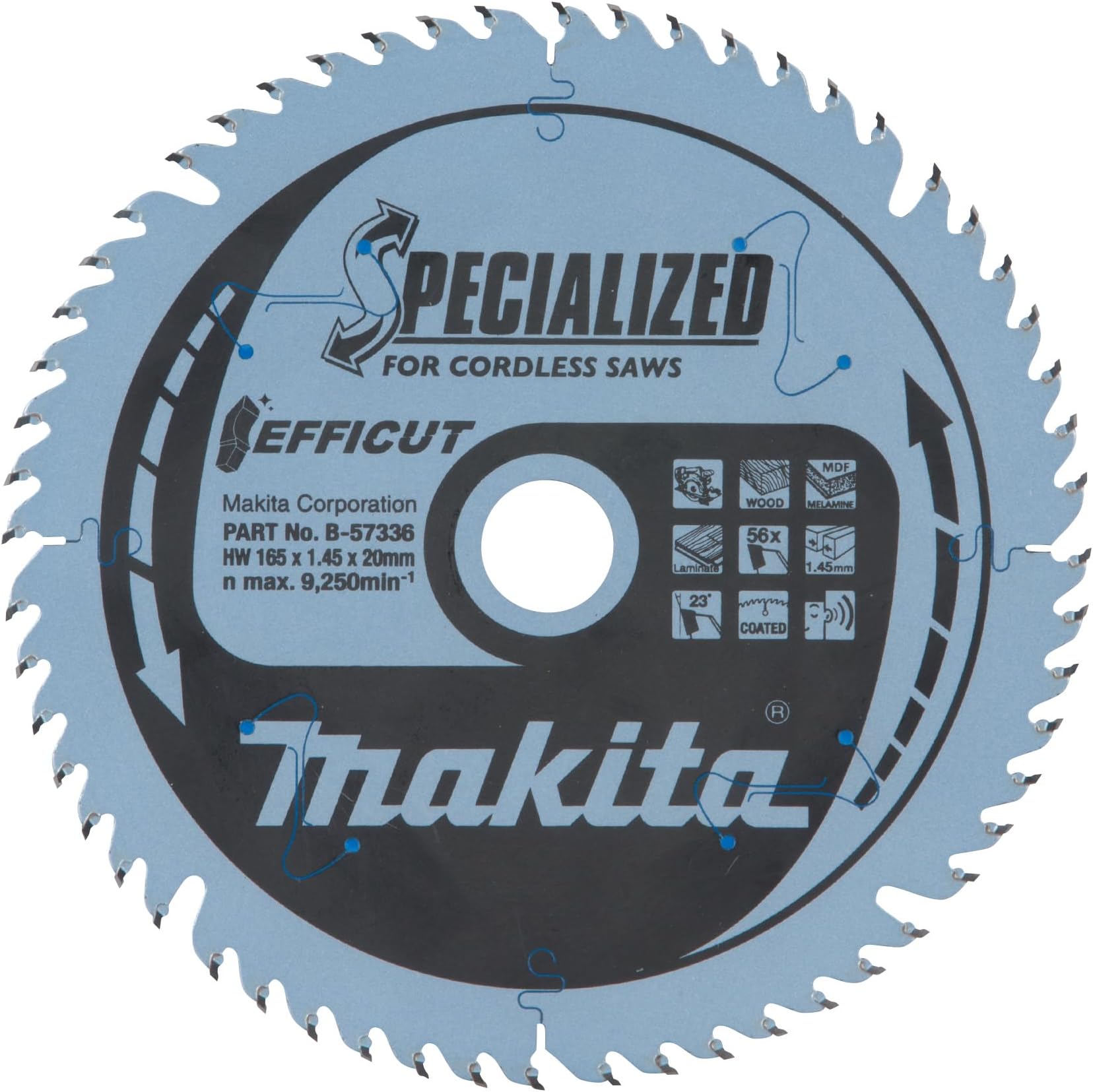 B-57336 TCT Efficut Saw Blade 165x56T Silver 165 x 20 mm