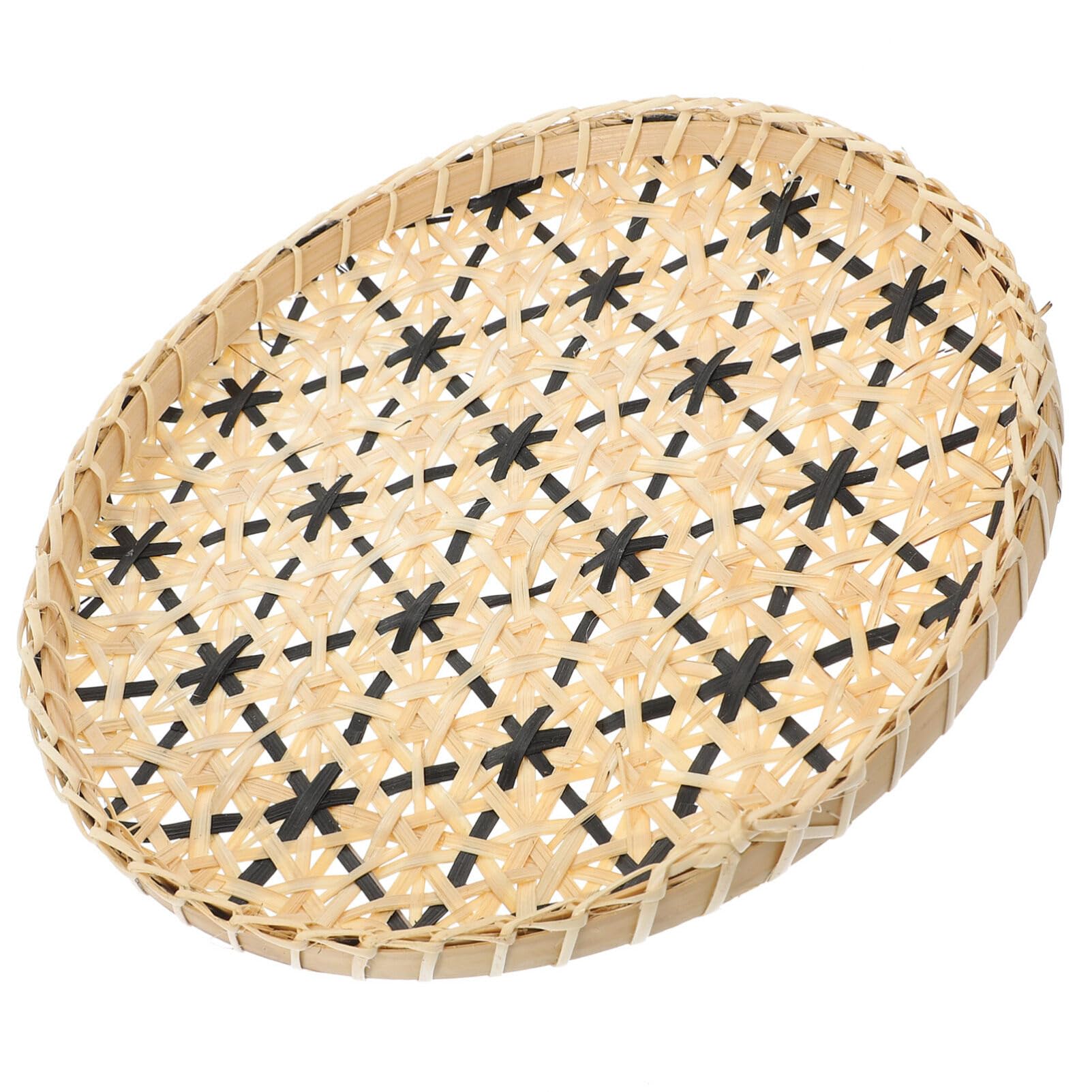 Flat Shallow Basket Rattan Sieve Basket Fruit And Vegetable Wash Strainer Woven Fruit Tray Wooden Bread Basket Farmhouse Storage Container Dish for Food Dessert 22CM