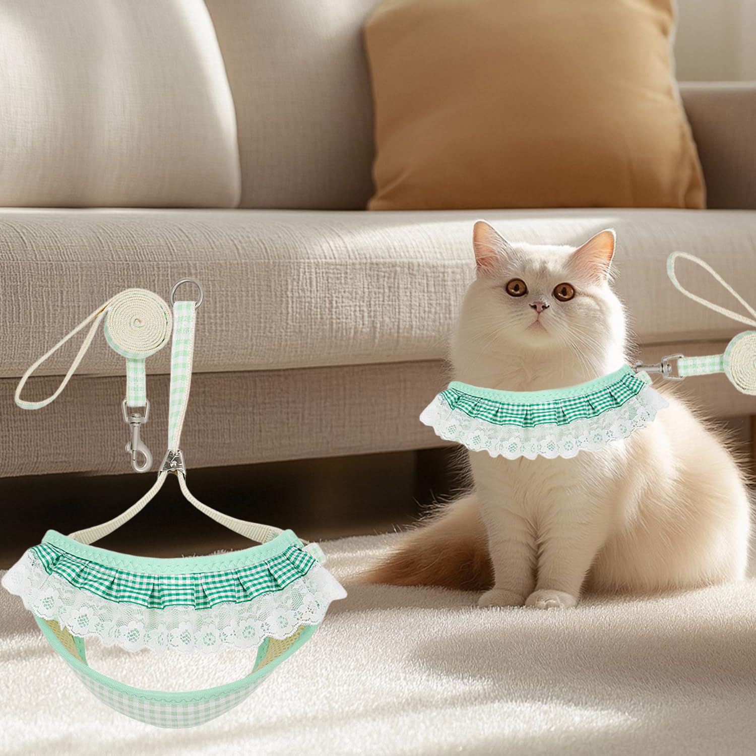1 Pcs Sweet Lace Flower Kitten Collars - Cute Adjustable Pet Collars with Floral Lace Design-M