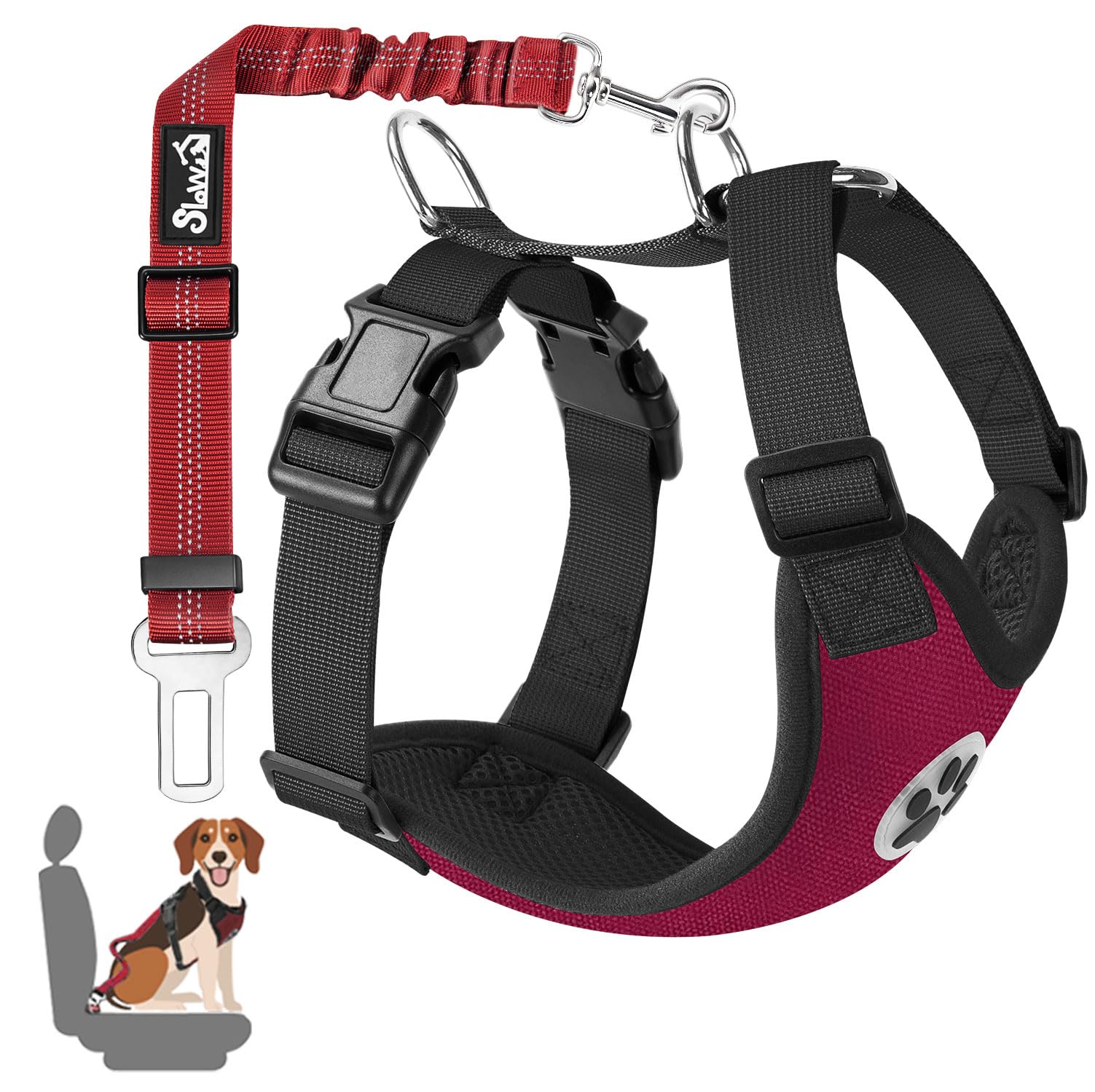 SlowTon Dog Car Harness Seatbelt Set, Pet Vest Harness with Safety Seat Belt for Trip and Daily Use Adjustable Elastic Strap and Multifunction Breathable Fabric Vest in Vehicle for Dogs — image 1