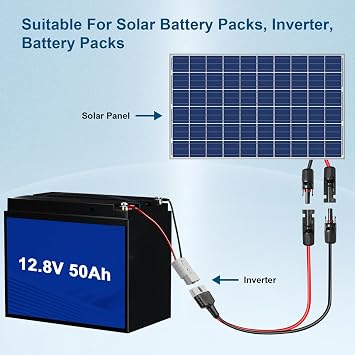 XRDS -RF Solar Panel Charge Cable 50A with Anderson-Style High-Amperage Connector, 10AWG Heavy-Duty Extension Cord for Solar Power Systems, RVs, and Off-Grid Applications 1.6FT