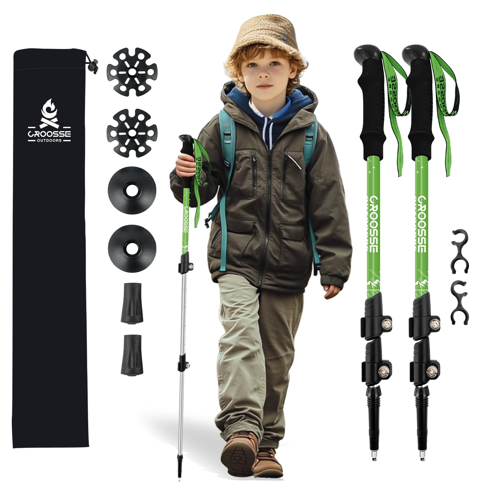 Kinder Trekkingstöcke aus Aluminium, Leichte Teleskopische Wanderstöcke mit Schnellverschluss, Höhenverstellbar für Jungen und Mädchen, Ideal für Wandern, Camping und Nordic Walking