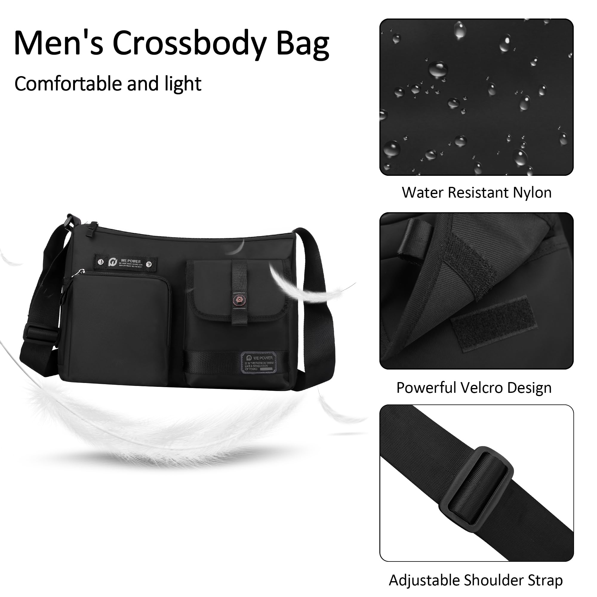 VARLIVOO Borsa a Spalla Uomo Borsa a Tracolla per Laptop da 15 Pollici Grande Borsa Messaggero Multitasche per Sportivo Ciclismo Trekking Nylon Nero