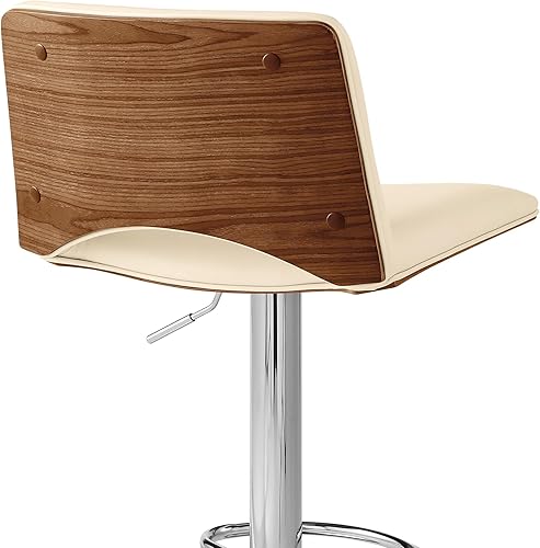Miniatura 9 de Armen Living Thierry - Taburete giratorio ajustable de piel sintética color crema con respaldo de nogal y cromado