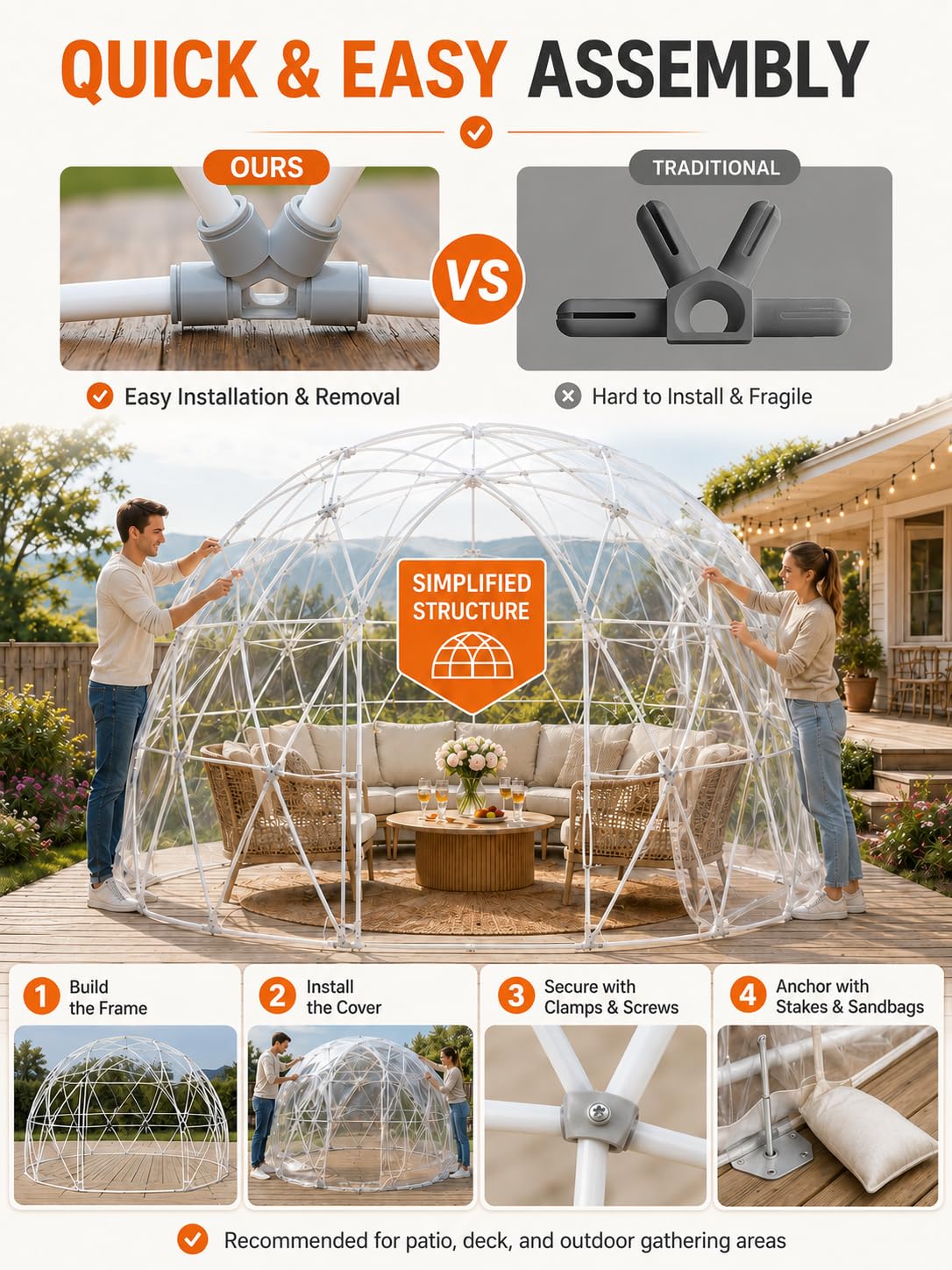 Bubble Dome Gewächshaus 12FT mit Stabiler Geodätischer Form