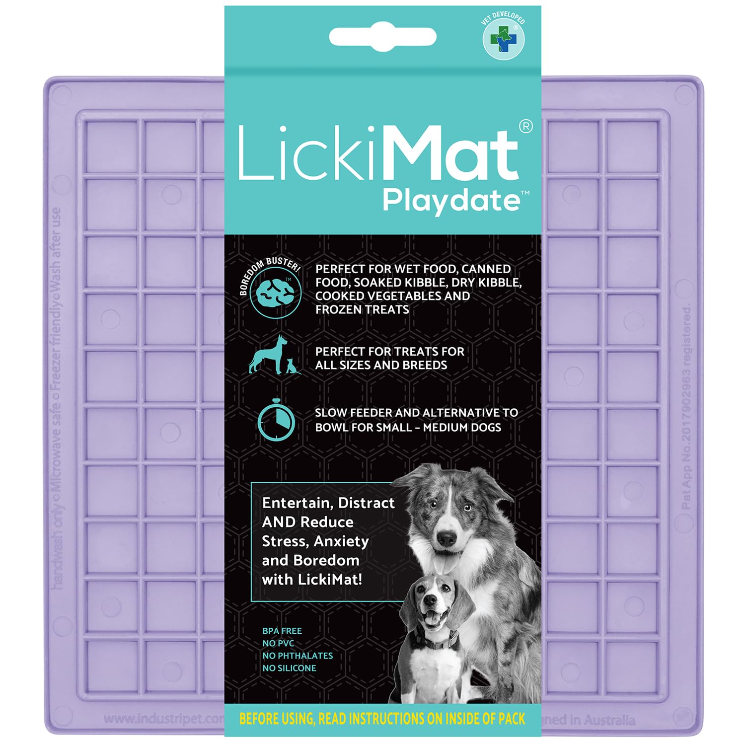 LickiMat Classic Pastel Colours Playdate, Dog Feeding Mat for Boredom & Anxiety Relief, Ideal for Food, Yoghurt or Peanut Butter, Lick Mats, Fun Alternative to Slow Feeder Bowl, Lavender