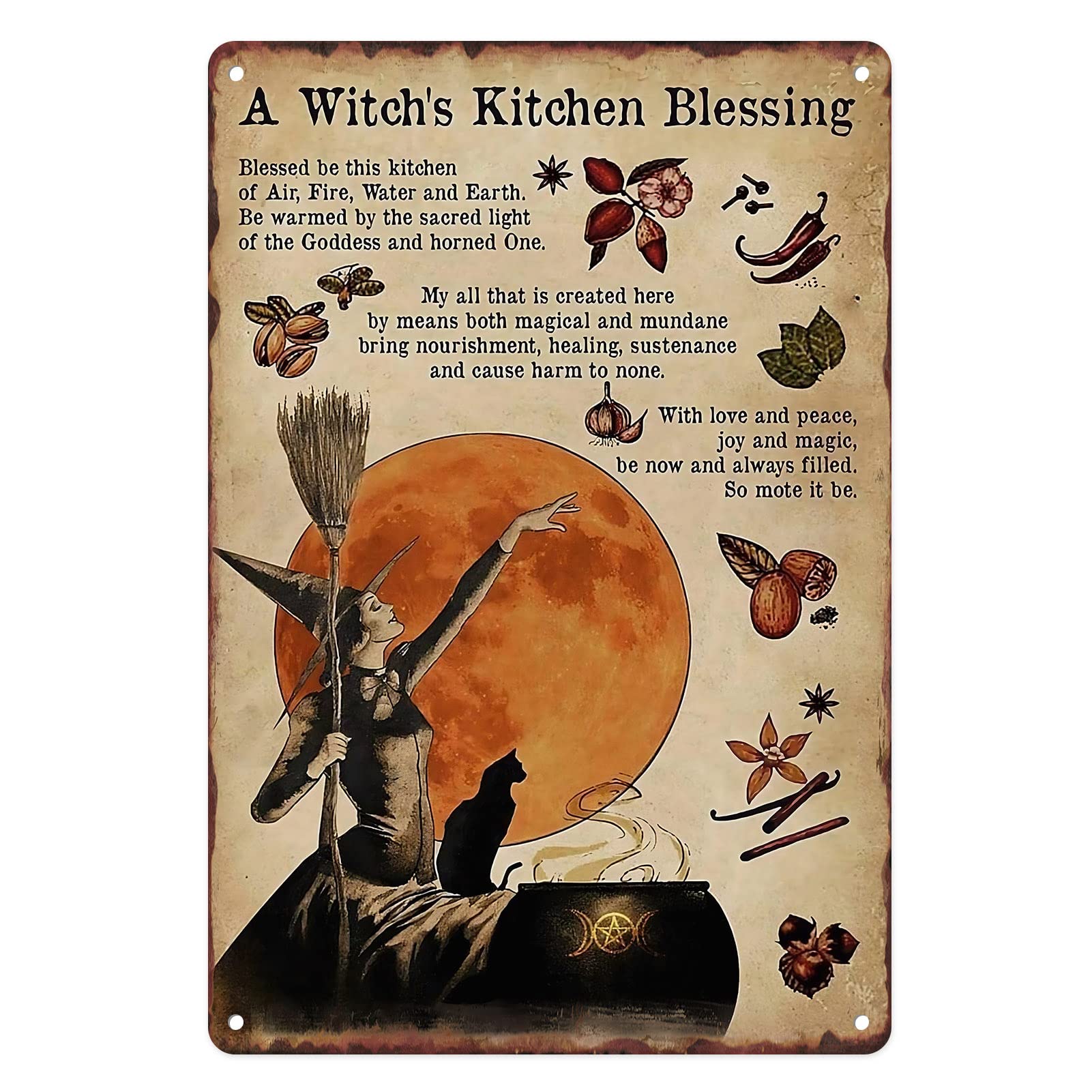 Flavas A007 Metal Tin Sign Vintage Funny Witchery Magic Knowledge A Witches Kitchen Blessing For Home, Living Room, Cafe And Pub Wall Decor 12X8 Inches