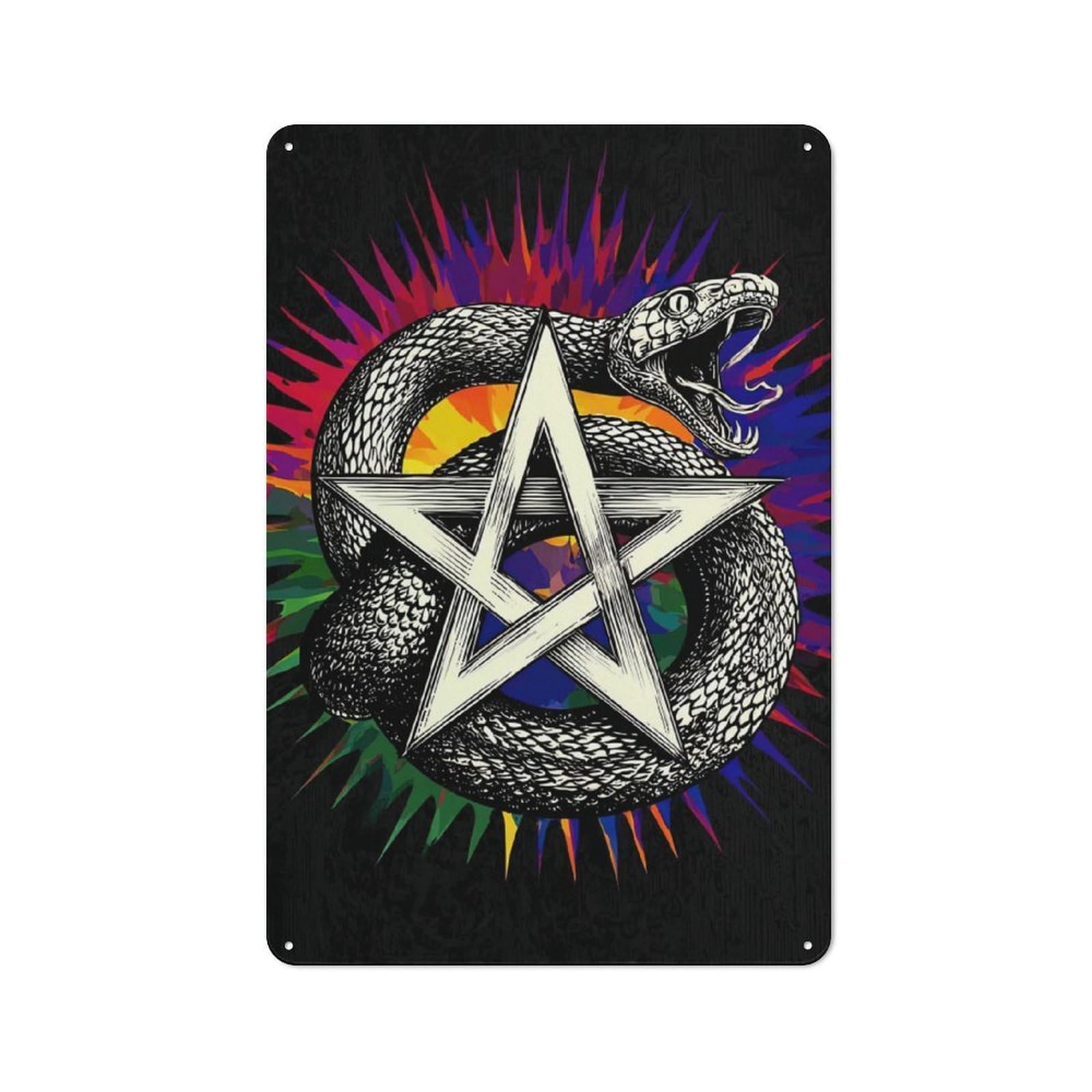 Junmoney Snake Pentagram Artwork Retro Tin Wall Plaque 30X20cm For Garage Or Workshop, A Metal Wall Feature For Garages And Tool Rooms