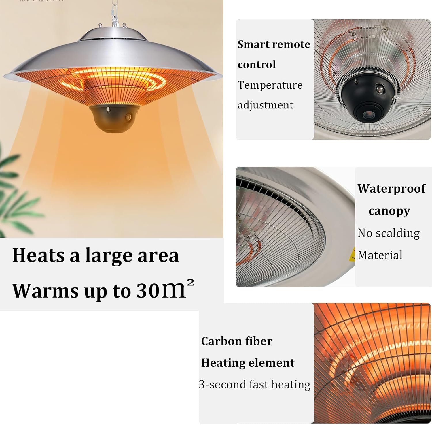 Large Electric Patio Heater 23"x23" - Ceiling Mounted Indoor/Outdoor Heater with LED Light, Remote Control, 3 Heat Settings & Timer - Perfect for Gazebo, Deck, and Patio Use