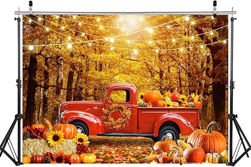 Miniatura 4 de LYCGS Fondo de fotografía de otoño de 7 x 5 pies, telón de fondo para fiesta de Acción de Gracias, bosque de otoño, hoja de arce, girasol, calabaza,