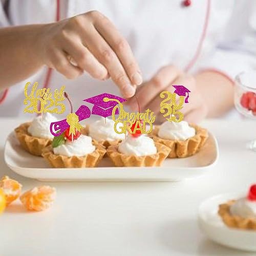 Miniatura 151 de Paquete de 24 adornos dorados para cupcakes de graduación 2025 con purpurina So Proud of You Done Diploma Graduation Cap Cupcake Picks Class of 2025