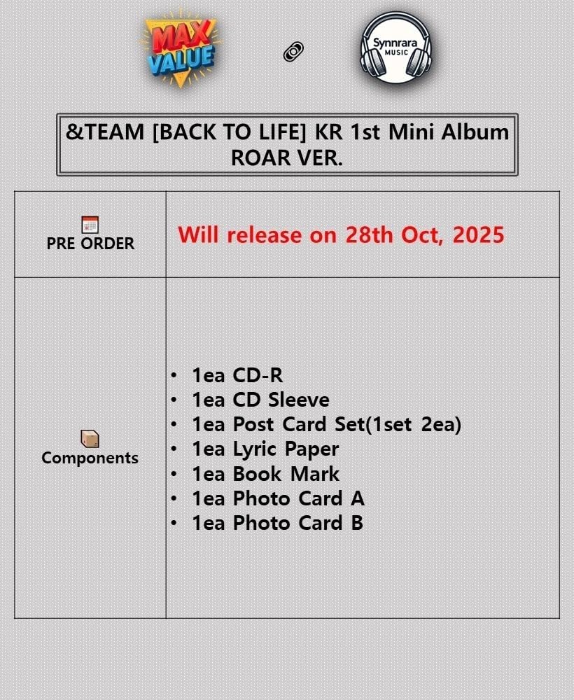 (9 Set) &TEAM BACK TO LIFE KR 1st Mini Album ROAR Ver. 45 PostCard+18 PhotoCard K-POP
