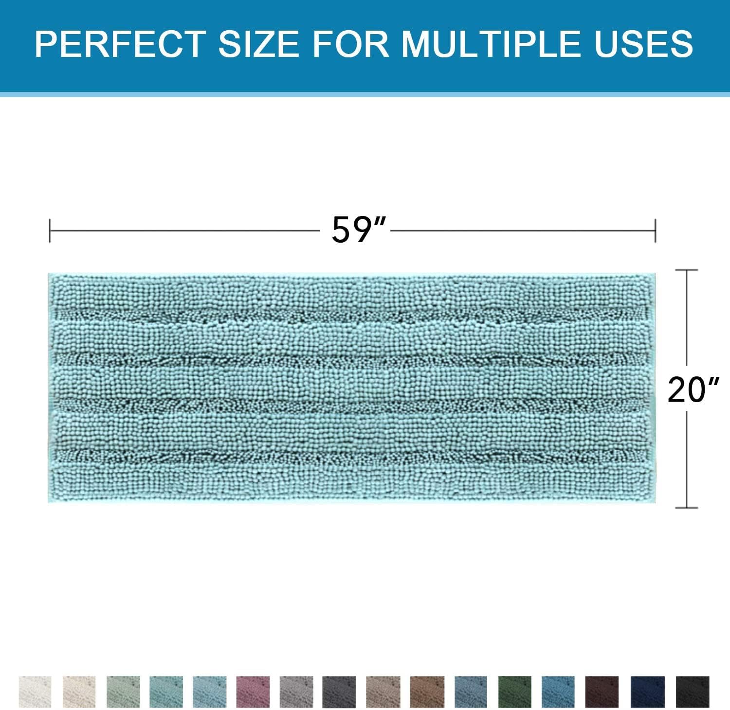 H.VERSAILTEX Bathroom Rugs Bath Mat Runner Rug Non Slip Kitchen Rug Extra Long Bath Rug Runners Oversized 59" x 20" Absorbent Washable Dry Fast Plush Area Rug for Bathroom/Bedroom - Aqua Haze 59" x 20" Aqua Haze