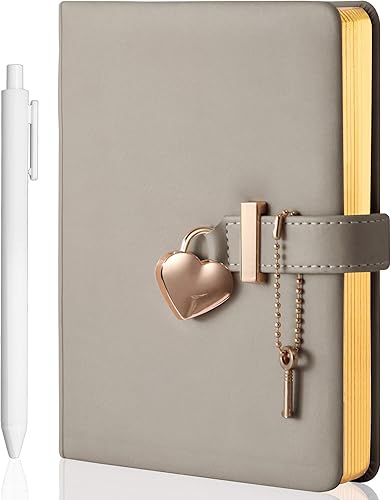 Cuaderno de viaje con cierre en forma de corazón con llave, diario personal de piel sintética para niñas y niños, 5.3 x 7pulgadas de Lock Diary