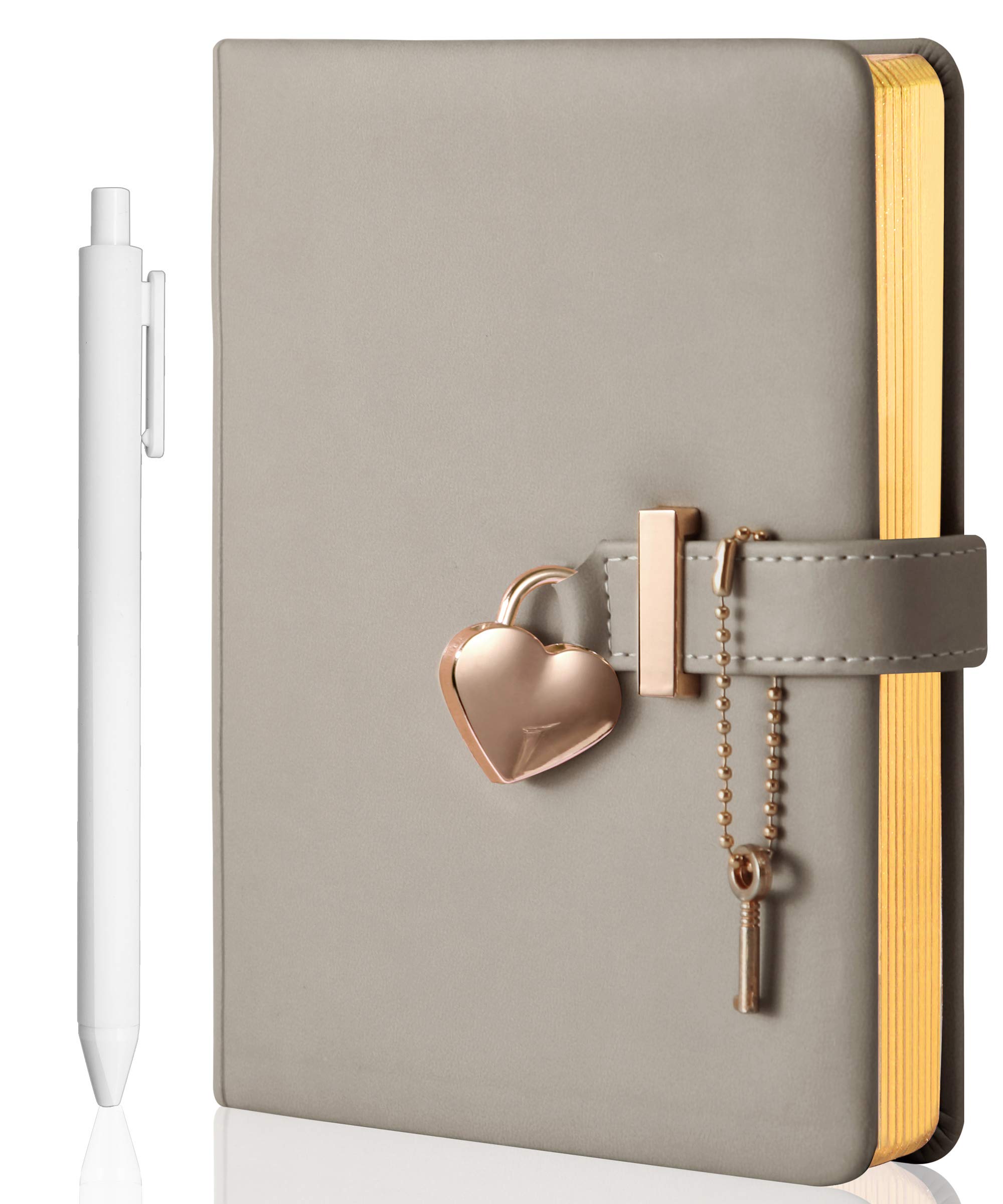 CAGIE Diary with Lock for Girls Heart Shaped Lock Diary with Key 290 Gold Edged Pages Journal for Women Personal Organizers Secret Notebook with Pen