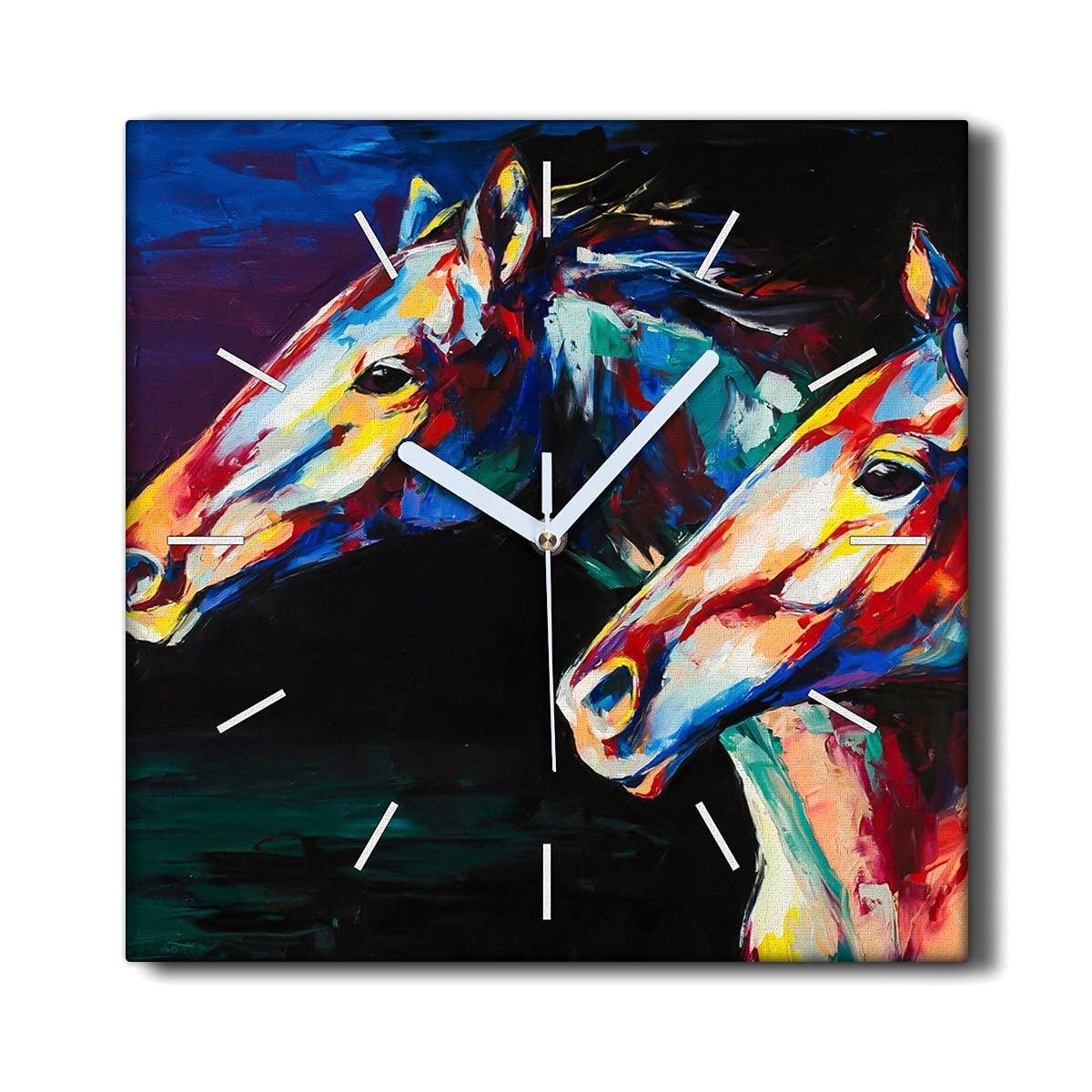 Horloge sur Toile Animaux Chevaux - Décoration Murale Apaisante 30x30