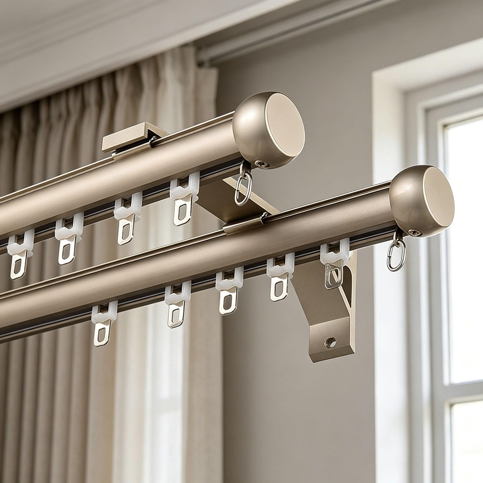 Double Silent Curtain Track Wall Mount Room Divider Heavy Duty ouble Curtain Rod with Mute Rollers Easy Install for Bedroom Living Room Kitchen Office(Gray,2.8m/9.2ft)