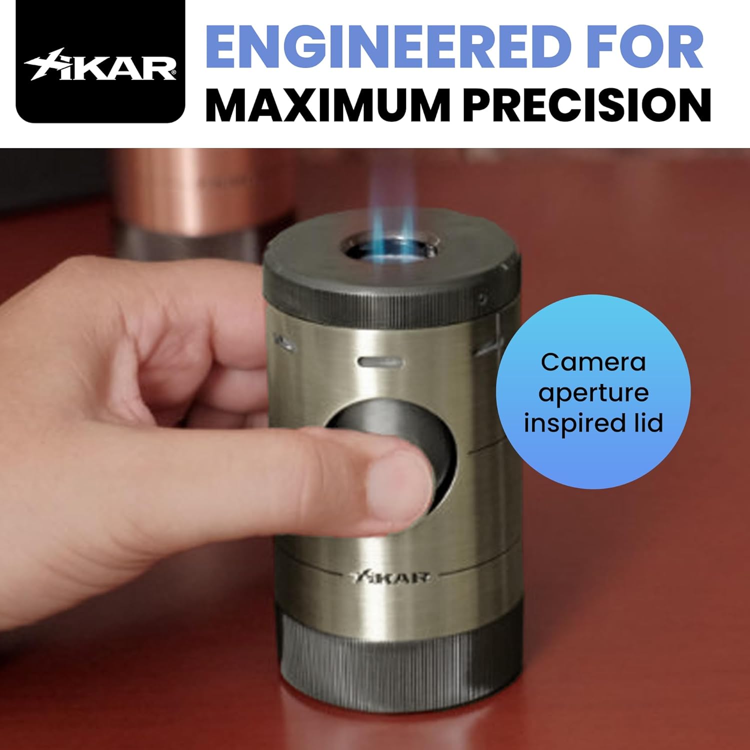 Xikar Volta Tabletop Quad Jet Flame Butane Torch Lighter for Cigars, Gun Metal Gray | High Capacity Tank, Adjustable Flame, Ergonomic Design with Push Button and EZ-Fuel Window