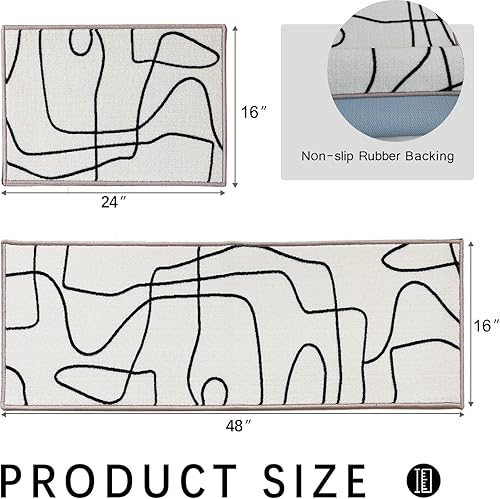 Miniatura 20 de Juego de 2 alfombras y tapetes de cocina grises [2 piezas] tapetes de cocina de nailon antideslizantes lavables a máquina para piso, cocina, baño