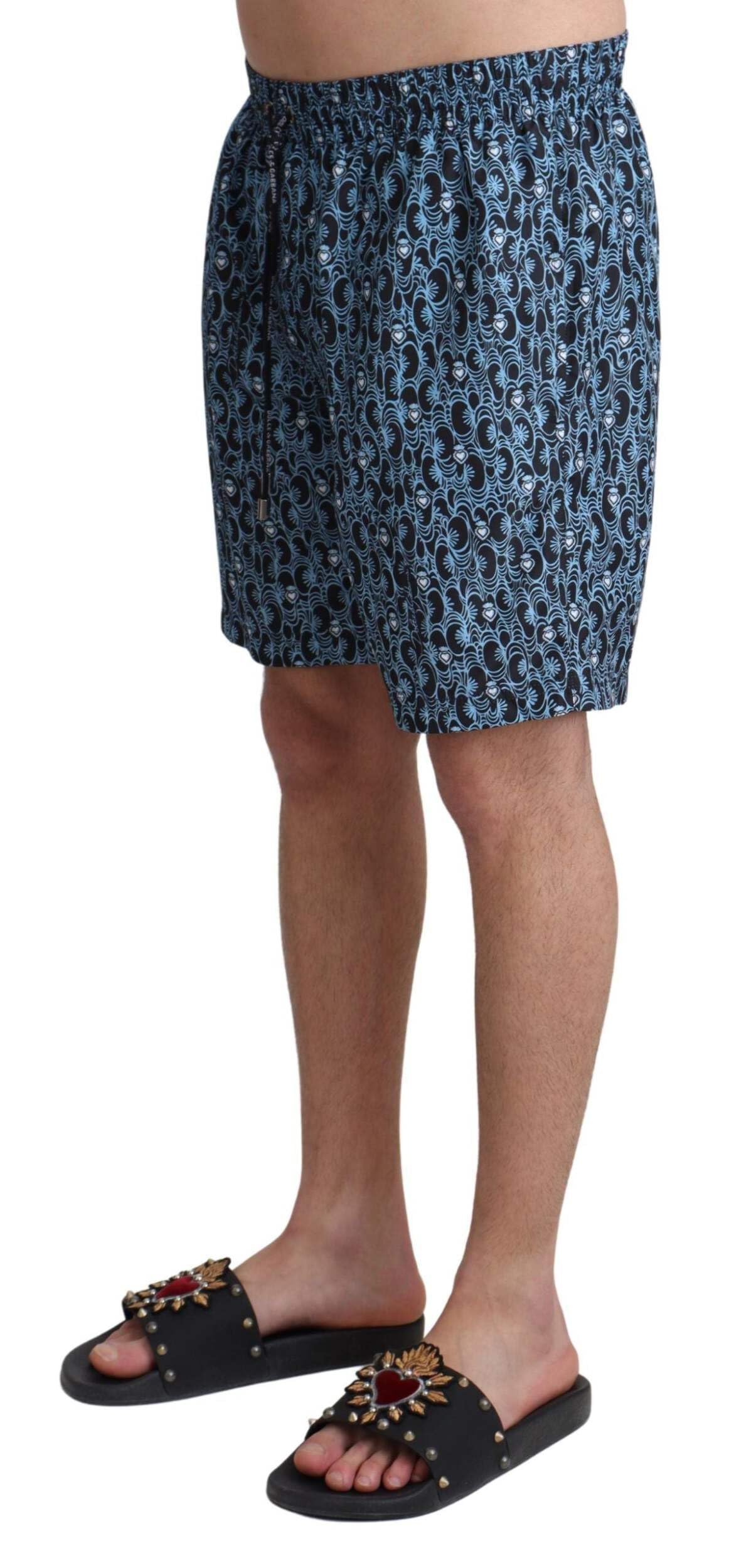 Dolce & Gabbana Niebieskie wzorzyste spodenki plażowe z nadrukiem stroje kąpielowe