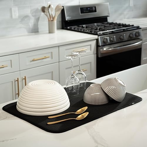 Miniatura 163 de S&T INC. Tapete de microfibra para secado de platos, reversible y absorbente para cocina, de 16 x 18 pulgadas, color negro