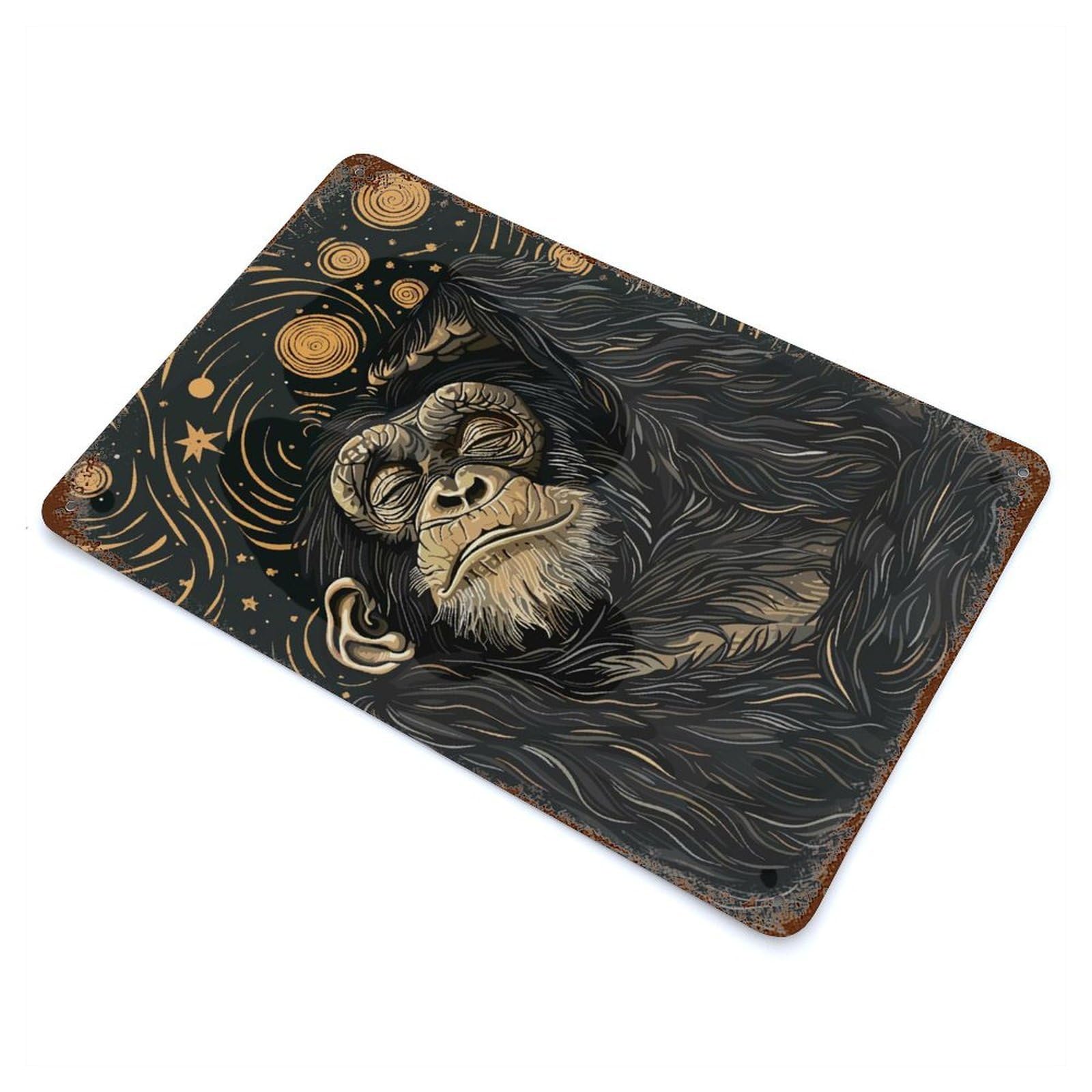 Garage Style Dreamy Chimpanzee in Starry Night Vintage Rust Metal Sign 11.8"x7.9", Retro Wall Decor for Bar And Workshop