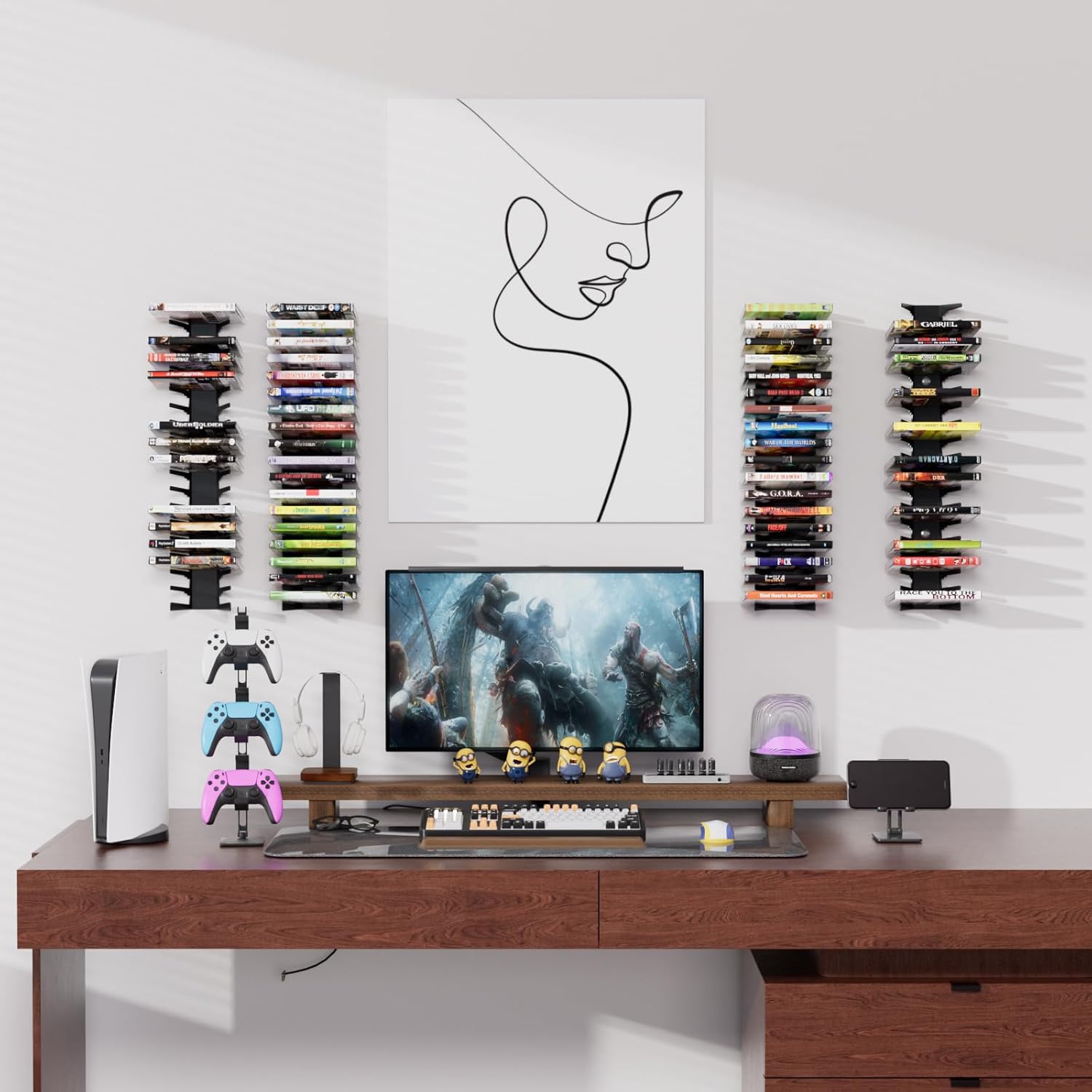 Video Game Wall Mount Organizer, 4 Piece Set, 72 Disc Capacity, Multi-Size Slots for PS5/PS4/Xbox/Switch Games, Black (4)