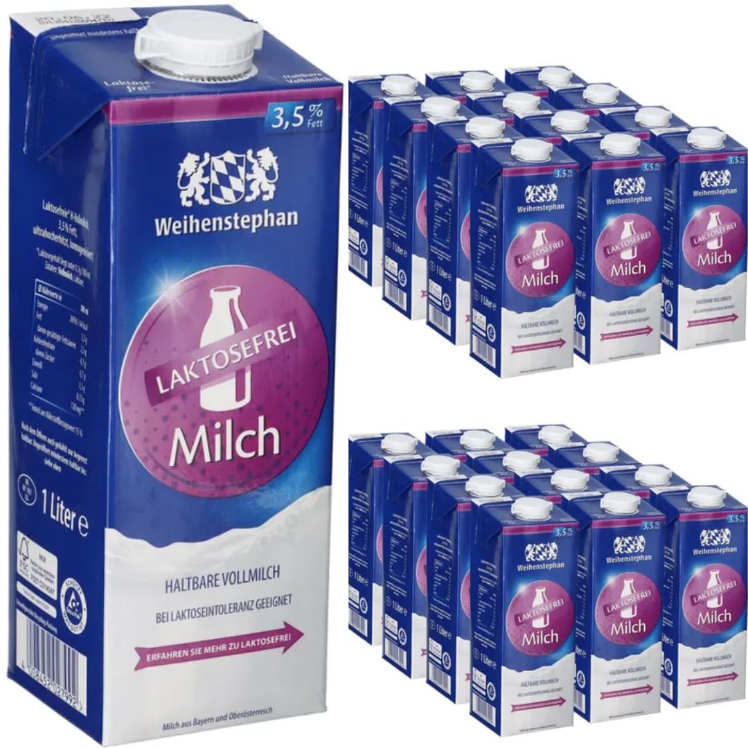 Milch Weihenstephan fettarme H-Milch 3,5% Fett laktosefrei, je 1 Liter, 24 Stück + Pufai