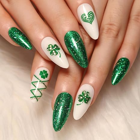 🍀 St. Patrick's Day Nails: Shamrock & Rhinestone Press-Ons