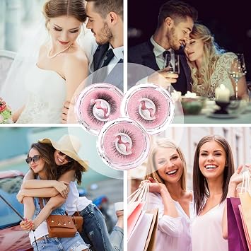 Self- adhesive Eyelashes,2024New Snap on Lashes, Eyelashes Snap on No Adhesive 3 Pairs (Natural+Long+Thick)