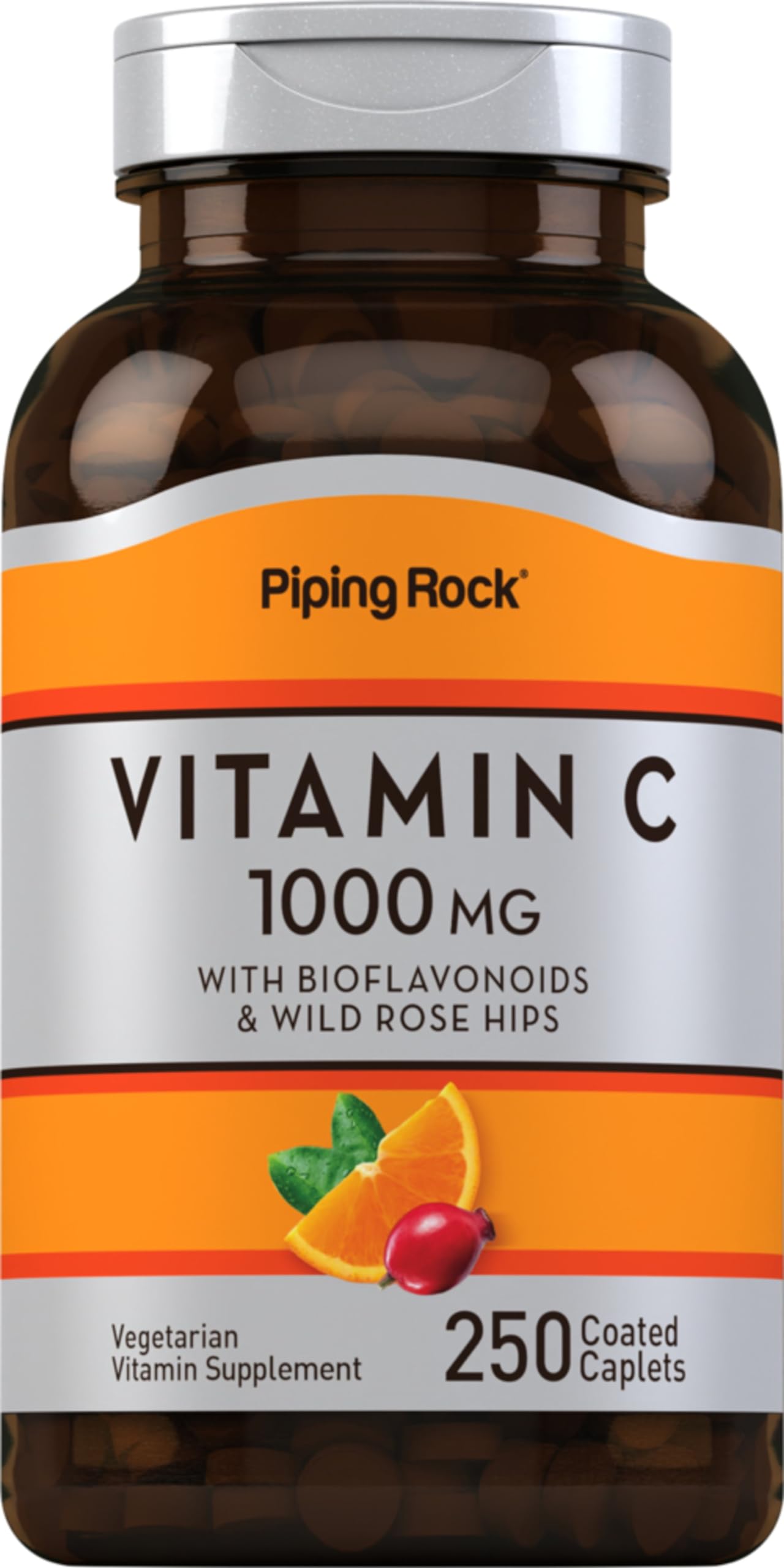 Piping Rock Vitamin C 1000mg | 250 Caplets | with Bioflavonoids & Rose Hips