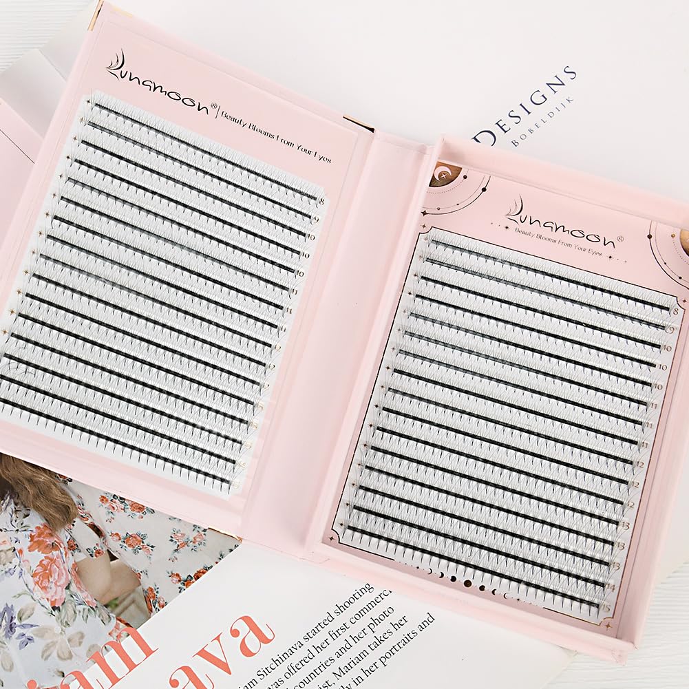 Lunamoon 960pcs Premade Fans Lashes Eyelash Extension 4D Volume Lashes Prefabricated Fan Eyelashes (4D-0.07-D, 8-15mm) - Image 2