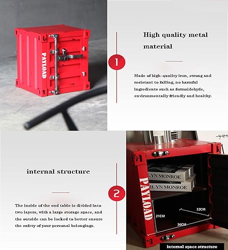 Miniatura 6 de ZHAOYONGLI-End Tables Mesita auxiliar industrial de viento de hierro forjado, mesita de noche creativa, pequeño gabinete de almacenamiento (color