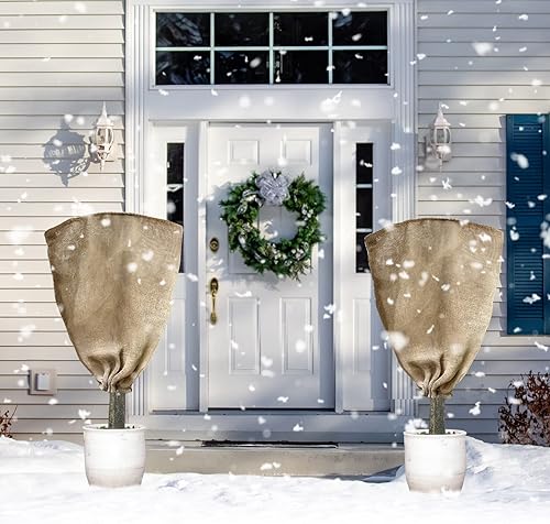 Miniatura 5 de Paquete de 2 bolsas de arpillera de invierno de 40 x 45 pulgadas cubiertas de plantas con cordón protección contra heladas manta de arbusto manta de