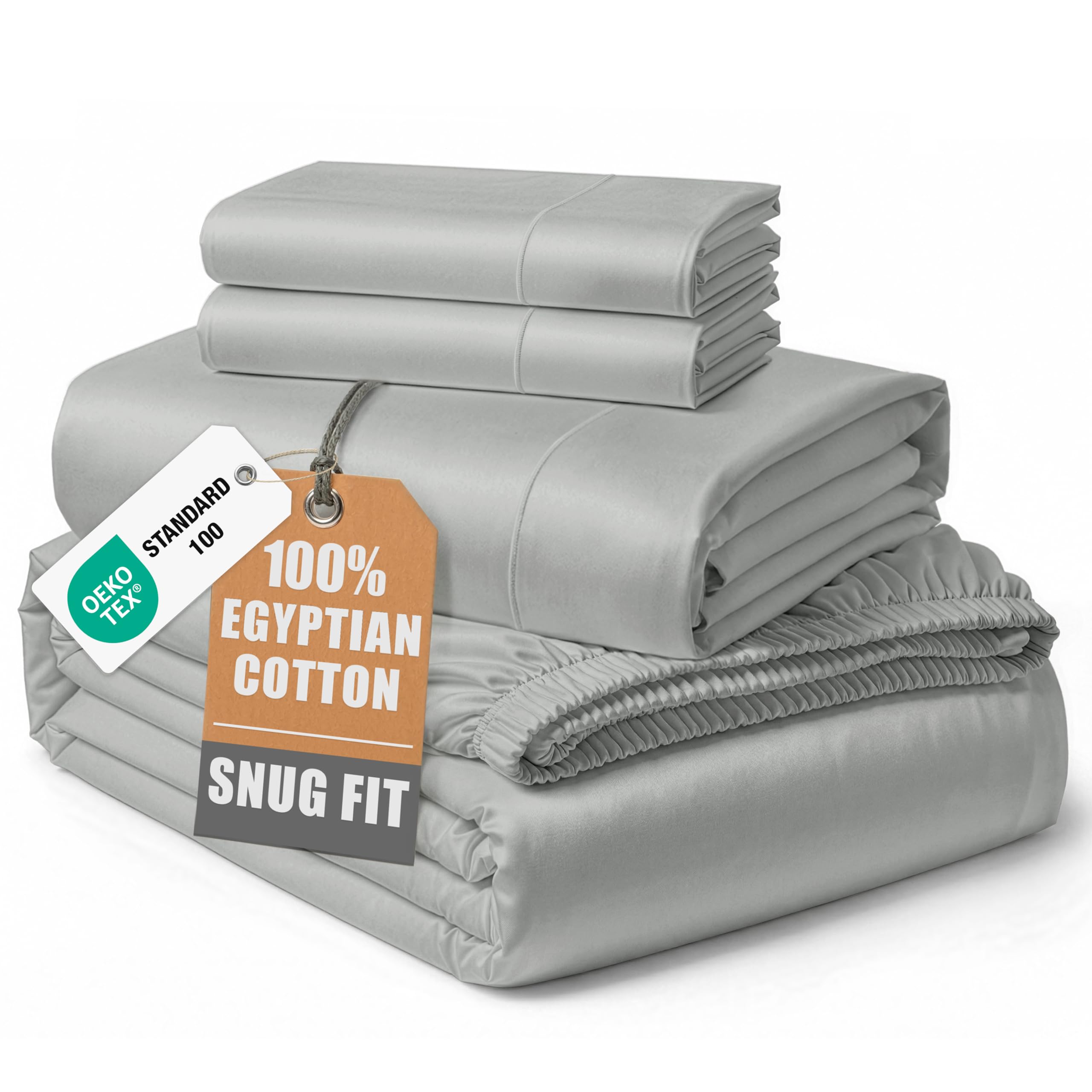 LANE LINEN King Sheets 100% Egyptian Cotton Sateen - Lime Stone
