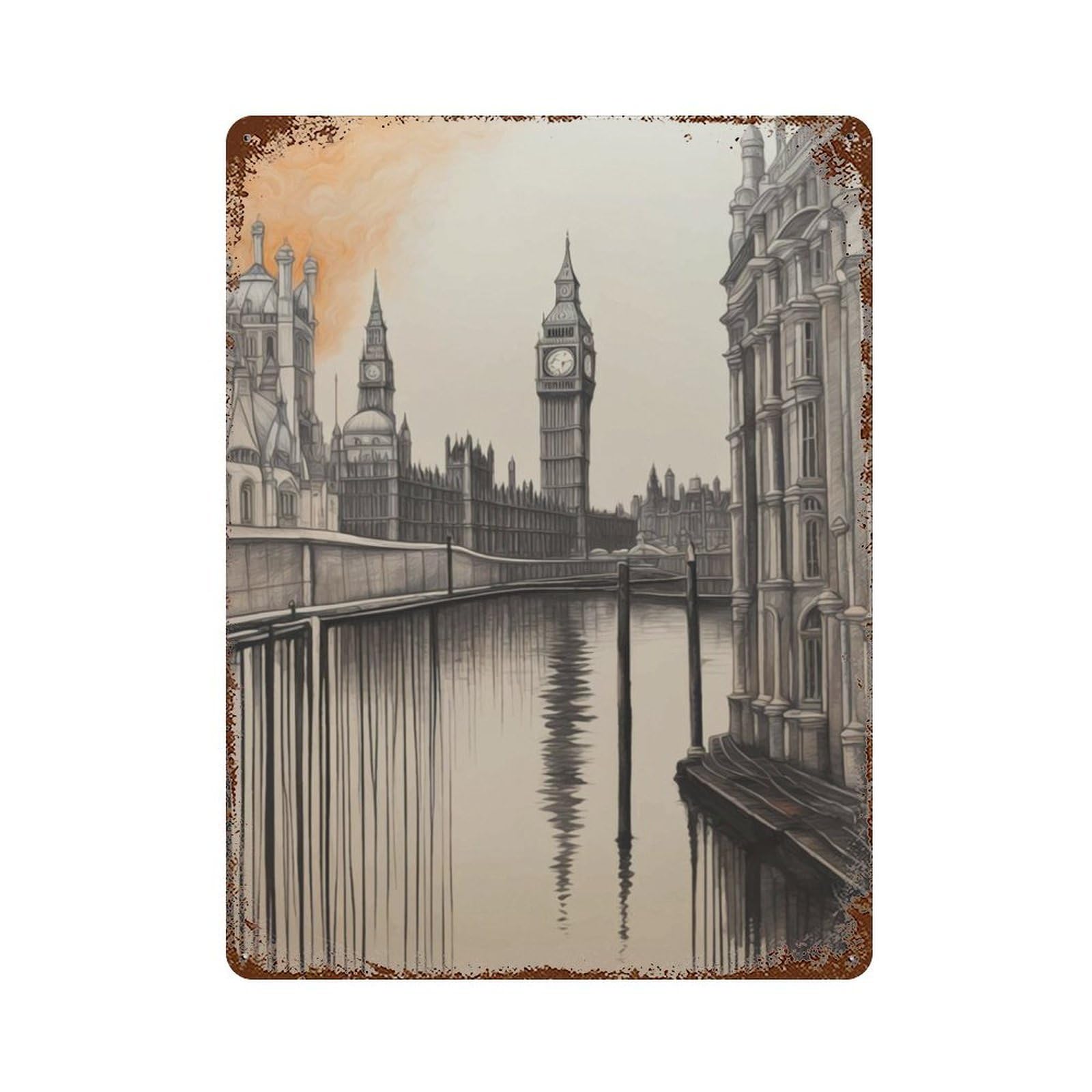 Rust Effect City of London Weathered Tin Sign 15.7"x11.8", Classic Wall Plaque for Living Room, Hallway And Home Decor