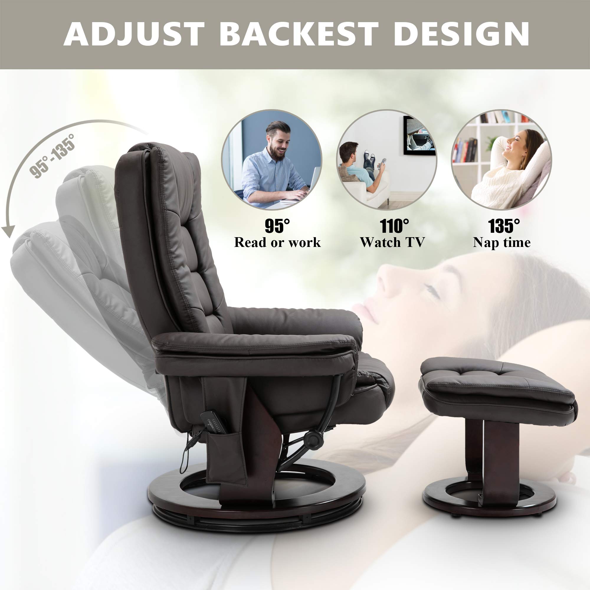 Recliner with Ottoman,Recliner Chair and Ottoman Set,PU Leather