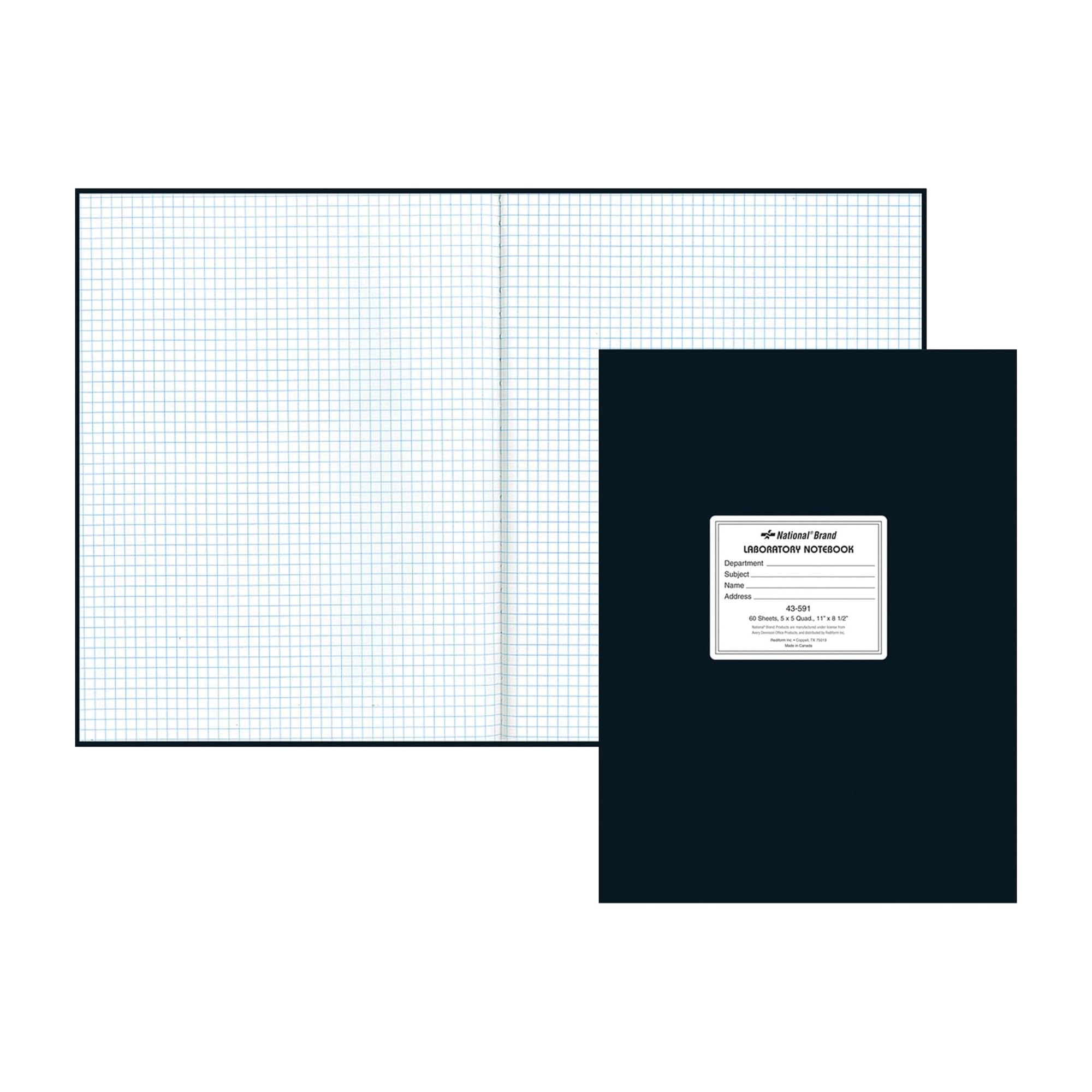 Rediform National Laboratory Notebook, Letter Size, Quadrille Ruled, 60 Sheets, Black