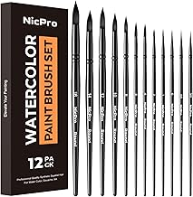 Nicpro 12 Stück Aquarellpinsel Set mit runden Spitzen, professionelle Watercolor Brush, weiche synthetische Fehhaarpinsel, Künstlerpinsel für Aquarell, Tinte, Gouache, Acryl und Öl
