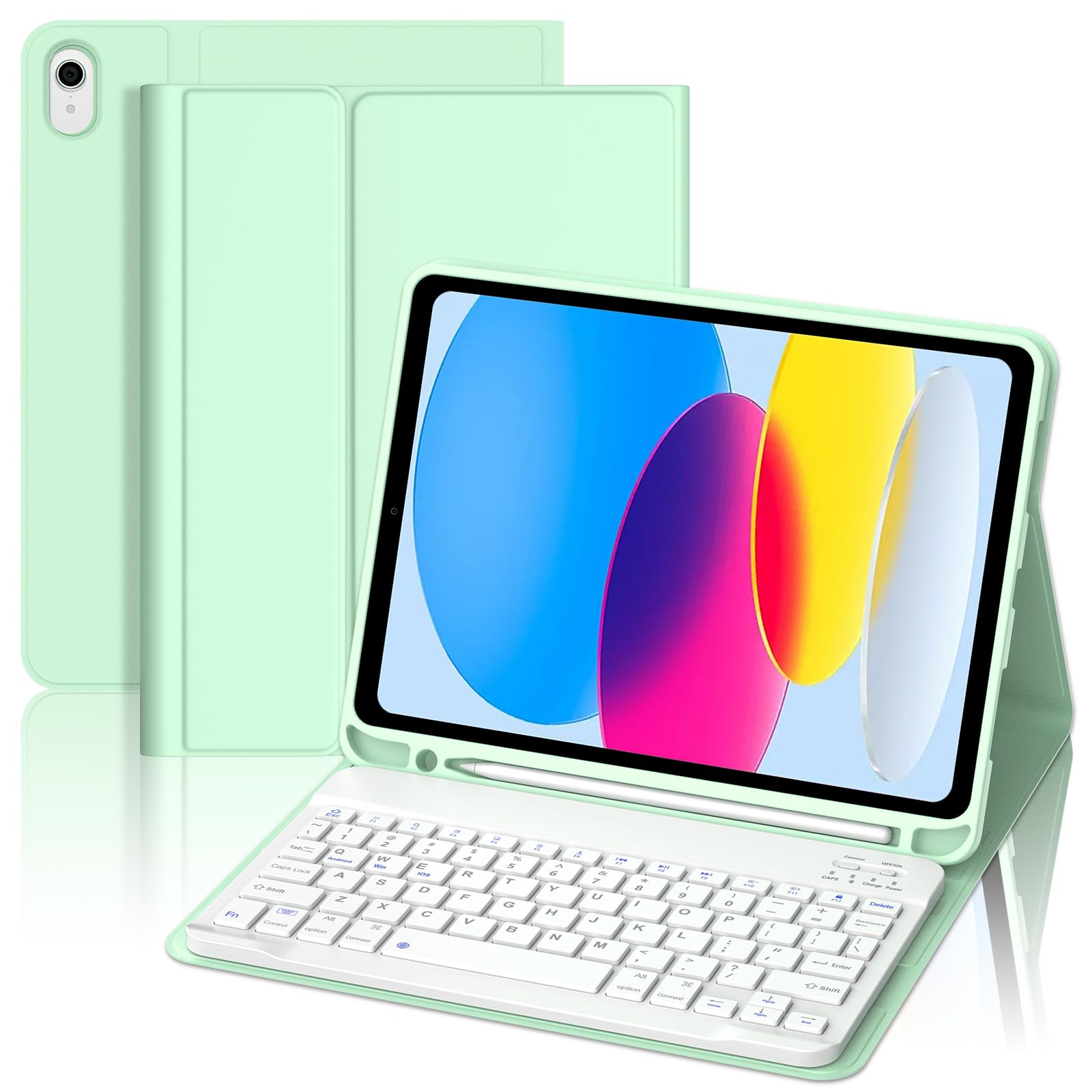 【2025革新モデル】 iPad 第11世代 キーボード A16 2025 iPad 第10世代 キーボード ケース 10.9 インチ 人気 超軽量 脱着式 ペンシルホルダー付き Bluetoothキーボードカバー 耐衝撃 スタンド機能付き 全面保護 多角度調整 傷つけ防止 耐久性 US配列 日本語説明書付き グリーン