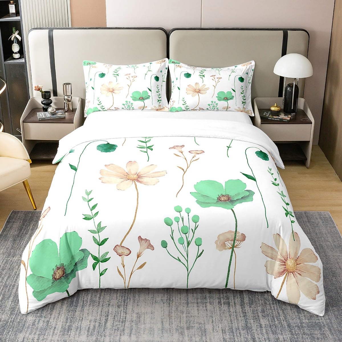 Housse de couette roi aquarelle fleur pour literie terne et usée