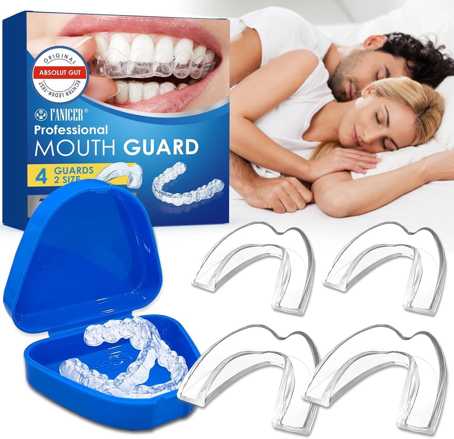 4 Stück Transparente Aufbissschiene für nächtliche Zähneknirschen, Stoppt Bruxismus, Verbessert den Schlaf, Gegen Schnarchen und Zähneknirschen, Erwachsene, EVA Material