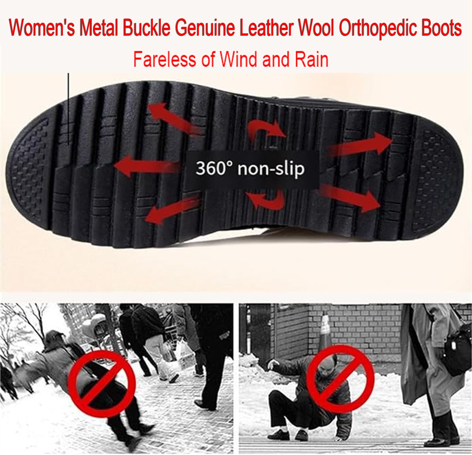 Bottes orthopédiques en cuir véritable avec boucle en métal pour femme - Chaudes et antidérapantes - En velours - Pour l'hiver